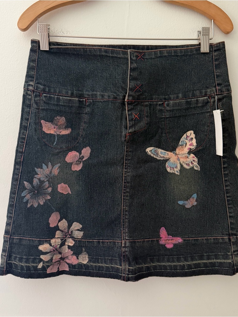 GAS Vintage Deadstock Y2K Denim Jean Low Rise Skirt Butterfly Fairy Size 5